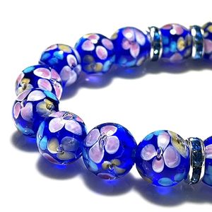 Bracelet à breloques européen de Murano fait à la main en cristal en vrac 8mm 4mm noir bleu fabrication de bijoux-lampe de travail fleur design perles - Product Image 1