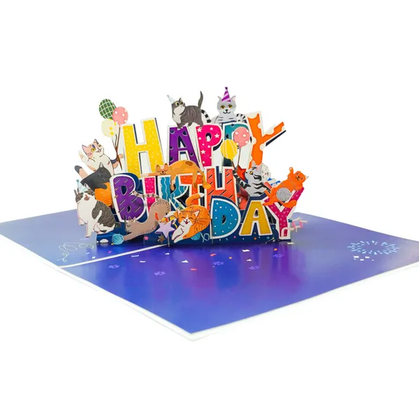 Kiricard Nieuwe Collectie Verjaardagsfeestje Met Katten Kaart Vietnamese Wenskaart 3d Handgemaakte Pop-Upkaart