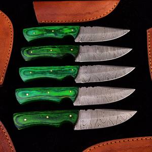 Couteaux utilitaires Skinner en acier Damas, lame fixe EDC, manches en bois, lame pleine, qualité industrielle, couteau de camping et de chasse, cuir - Product Image 1