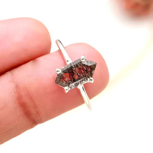 Noir Rutile Pierre Design Minimaliste 925 Bague En Argent Sterling Femmes Fille Anniversaire Cadeau D'anniversaire En Gros En Vrac - Product Image 2