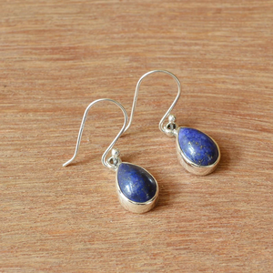 Pendientes de Plata de Ley 925, lapislázuli, forma de pera, gancho de piedras preciosas, pendiente hecho a mano, regalo para ella, precio al por mayor, joyería - Product Image 2