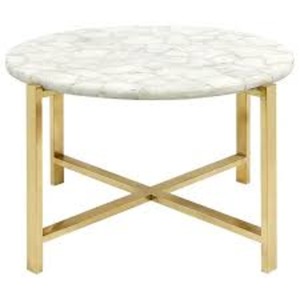 Mesa de centro redonda de lujo con marco de metal y parte superior de cuarzo dorado para sala de estar vidrio/ojo de Tigre/ágata/petrificada/amatista - Product Image 1