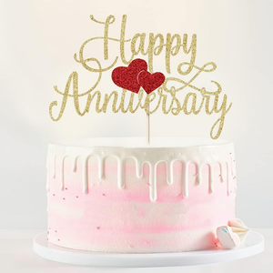 Premium Gold Glitter Happy Anniversary Cake Topper Perfecto para aniversarios de bodas románticos y celebraciones corporativas - Product Image 4