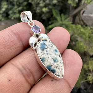 จี้ห้อยคอทรงหยดน้ำประดับด้วยแจสเปอร์ K2 สีม่วงธรรมชาติ ตัวเรือนเงินแท้ 925 สไตล์โบฮีเมียน ทำด้วยมือ เหมาะสำหรับเป็นของขวัญสำหรับงานปาร์ตี้ - Product Image 3