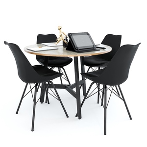 Modern Minimalist Round <b>Office</b> Conference <b>Table</b> with Melamine-Coated Plywood Top & Powder-Coated Iron Legs - Product Image 2
