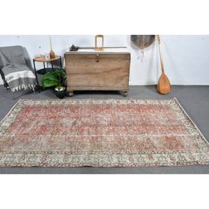 พรมตุรกีโบราณสีแดงสีเบจ4.7 x 8.3ft พื้นที่ขนาดใหญ่การเย็บปะติดปะต่อกันด้วยผ้าขนสัตว์สำหรับห้องโถงห้องนอนยางสำหรับห้องนั่งเล่น - Product Image 1