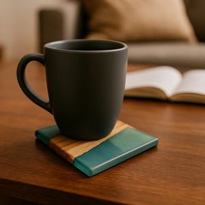 Sous-verres en résine de bois Boho Chic pétales de fleurs colorées encastrés dans un style classique époxy - Product Image 5