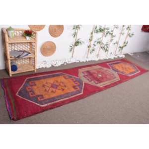 Tapis Vintage en Laine Rouge Orange Grand 9x12 Zone Rectangulaire Style Boho Motif Patchwork Géométrique pour Couloir Latex 3.1X12.5 ft - Product Image 3