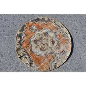 Alfombra de área de lana turca Vintage 2,8 X 2.8ft naranja Beige diseño de retazos tejido plano área grande para decoraciones de sala de estar látex - Product Image 4