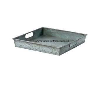 Factory Wholesale Galvanized Metal <b>Tray</b> with Handle Perfect for Farmhouse Style Serving Centerpieces <b>Snacks</b> & Home Display Decor - Product Image 2