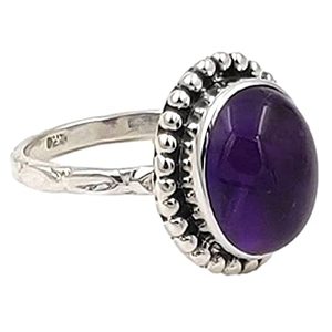 Navya Craft 925 Sterling Silver Boho <b>Statement</b> <b>Ring</b> Handmade Oval Amethyst Sizes 4-13 for Christmas Anniversary Women's Platinum - Product Image 1