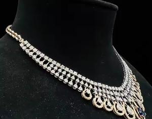 Ensemble de colliers exquis en or massif 14K 18K avec diamants naturels Accents de pierre synthétique bleue Boucles d'oreilles assorties certifiées par des tiers - Product Image 4