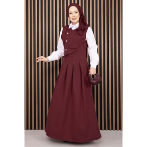 Conjunto de Dos Piezas de Crepé Borgoña para Mujer, Elegante Camisa de Manga Larga con Detalle Plisado y Chaleco, Talla XS para Oficina, MOQ 2 Piezas - Product Image 3