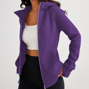 เสื้อครอปมีฮู้ดของผู้หญิง, เสื้อครอปมีฮู้ดคอตตอนผ้าฟลีซผ้าโพลีเอสเตอร์สวมใส่สบายมีสไตล์สปอร์ตมีลายนูนด้านหน้าและด้านหลังสำหรับฤดูหนาว - Product Image 4