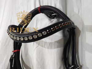 Banda de brida de cristal de la mejor calidad de India para montar a caballo Acolchado púrpura con diseño de piedra blanca y marrón .. - Product Image 4