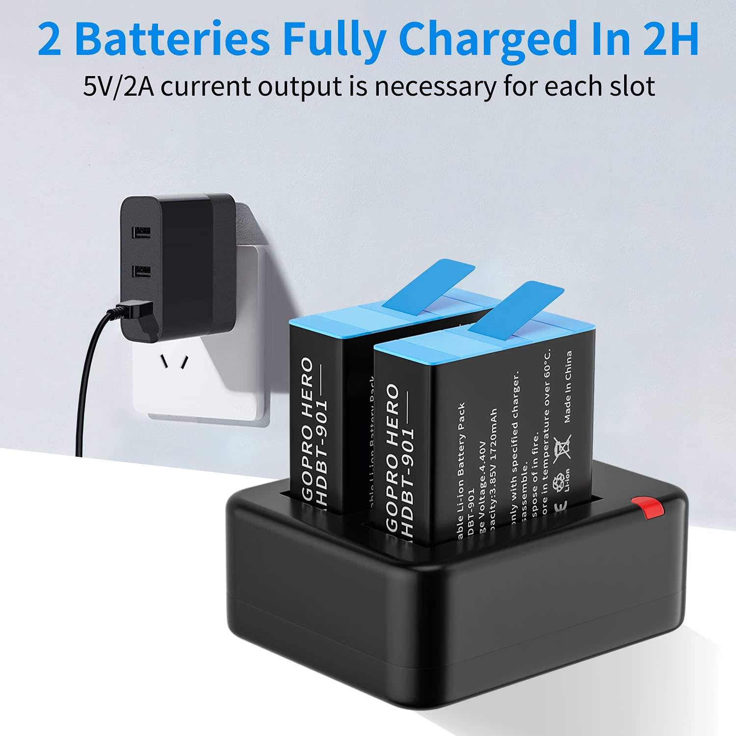 HONGDAK Dual Battery Charger for GoPro Hero 9/10/11 Black Battery Charger Station with Micro USB Cable
