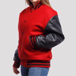 Chaqueta Bomber Universitaria Personalizada para Mujer, Piel de Oveja, Cuello Alto, Transpirable, Mangas Reversibles, Diseño OEM, Invierno Primavera - Product Image 3