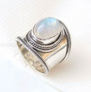925 argent Sterling Style classique pierre de lune bague à la main ovale coupe pierres précieuses bijoux lunette réglage fiançailles anniversaire cadeau - Product Image 4
