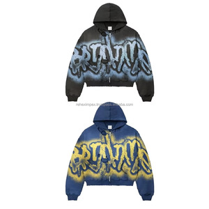 Custom Unisex Vintage Zipper-Up Oversized Hoodie 100% Cotton Heavyweight 400gsm Fleece Embroidered Digital Printing Winter Plain - Product Image 4