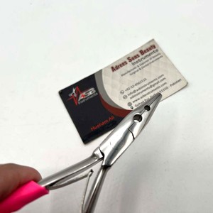 Pince à deux trous avec poignées roses sur la poignée Pince à extensions de cheveux Impression de logo personnalisée Acier inoxydable Forte tenue - Product Image 2