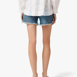 กางเกงยีนส์ขาสั้นเอวสูงผู้หญิง ผ้าฝ้าย 100% ขายส่ง พร้อมโลโก้สั่งทำ แห้งเร็ว สีสันปรับแต่งได้ ระบายอากาศดี ดีไซน์ใหม่ - Product Image 5