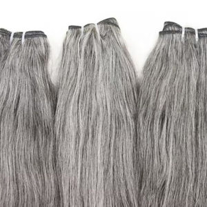 Extensions de cheveux humains indiens gris naturels, qualité supérieure, 100% vierges, cuticules alignées, lisses, double trame, fabrication à la machine, vente en gros - Product Image 4