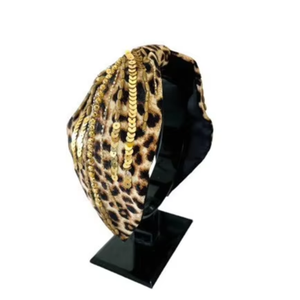 Embellished Knot <b>Headband</b> Handmade Sequin <b>Leopard</b> Print Fabric Hair Accessory Smooth Inner Lining All-day comfort <b>Headbands</b> - Product Image 1