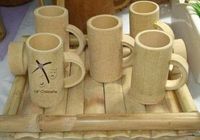 Service à thé en verre et bois de cerisier, design moderne et luxueux, avec plateau, logo personnalisé, théière et tasses, 10 pièces, fait main, en stock