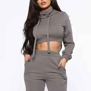 Sweat-shirts courts et pantalons de survêtement XL en denim délavé 2024, de haute qualité, pour femmes, tenues de sport - Product Image 3