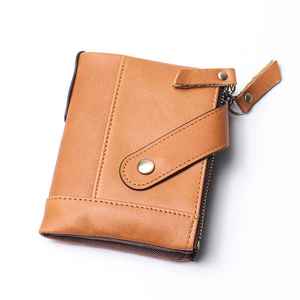 Cartera de cadena de piel auténtica Vintage para hombre al por mayor Tarjetero con bloqueo RFID con botón de cremallera corto para motociclistas - Product Image 2