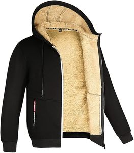 Sudaderas con capucha para hombre, chaqueta con cremallera, sudaderas de lana con forro de Sherpa, cárdigan térmico de invierno grueso y pesado - Product Image 1