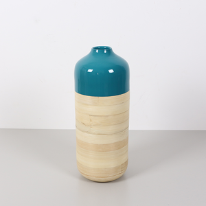 Vase en bambou filé à la main de couleur bleue et naturelle Pot de fleur décoratif fait à la main pour la décoration intérieure en gros et l'affichage du salon - Product Image 2