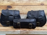 Ensemble de sacoches de sport en cuir véritable noir unisexe de style vintage, 3 pièces, pour moto, outil de voyage, pour les voyageurs