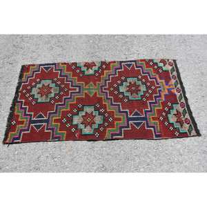 Classic Large Area Turkish Rug Traditional <b>Red</b> 2.5x4.9 ft Wool Kilim Patchwork Design 10mm <b>Latex</b> Eco-Friendly Hand Wash Dining - Product Image 3