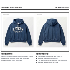 Sweat-shirt vintage bleu indigo pour homme, 300 g/m², 100 % coton, tissu éponge français, effet vieilli, broderie 3D, coupe courte, coupe régulière, écologique - Product Image 6