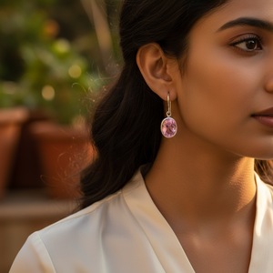 Pendientes Largos con Piedras Preciosas Rosa Plateadas para Mujer, Accesorio de Moda - Product Image 1