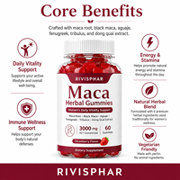 Gummies véganes à base de racine de Maca OEM, marque privée, pour femmes et adultes, vitalité quotidienne, énergie, beauté, soutien au bien-être