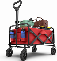 Chariot pliable robuste à cadre métallique avec poignée réglable, idéal pour le jardin et la plage