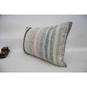 Multicolor Wool Patchwork Kantha Pillow 16x24 Inch Decorative <b>Cushion</b> Woven with Vintage Pattern - Product Image 4