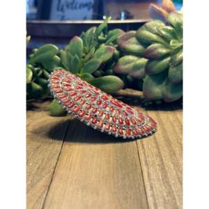 Mediterranean Coral & <b>Sterling</b> <b>Silver</b> Cluster <b>Ring</b> Bezel <b>Set</b> Geometric Design Size 8.25 - Product Image 4