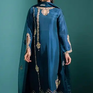 2023 Trendy Long Kurta <b>Pant</b> Dress Zari Embroidery Lace Decorated Button Indian/Pakistani Decent Sleeved for Party/Wedding Wear - Product Image 1