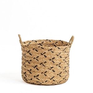 Ensemble de 3 paniers ronds en jonc de mer avec accents noirs, paniers de rangement faits à la main, vente en gros, écologiques, fabriqués au Vietnam - Product Image 2