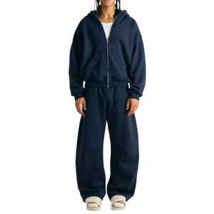 Logo personnalisé lourd 340g Polyester/coton polaire décontracté unisexe survêtements Zip surdimensionné Baggy pantalons de survêtement à capuche ensemble de sweat à capuche - Product Image 5