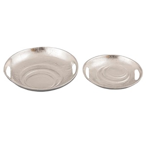 Elegant Round Aluminum <b>Serving</b> <b>Tray</b> With Antique <b>Gold</b> Leaf Handles Luxury Decorative Centerpiece For Home And Dining Decor - Product Image 4