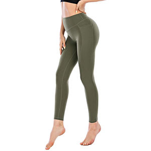 Leggings de yoga pour femmes Taille haute Longueur complète avec poches Maille respirante Écologique Séchage rapide Vêtements de sport unis - Product Image 2