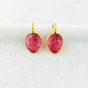 Pendentif en pierre précieuse sculptée en forme de feuille de Quartz, en argent Sterling 925, Vermeil doré, réglage de la lunette, pendentif à breloques en Tourmaline - Product Image 1