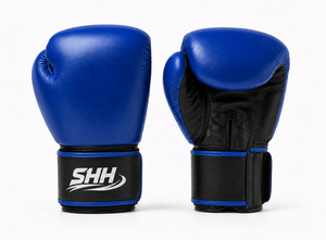 Gants de boxe professionnels haut de gamme légers à doigts entiers en PU bleu et noir imperméables avec lacets pour l'entraînement de kick-boxing, logo personnalisé - Product Image 2