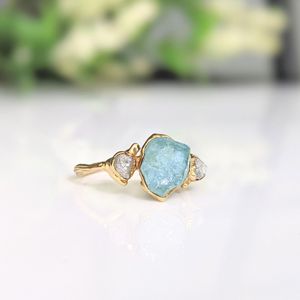 Bagues en plaqué or brut aigue-marine bijoux galvanisés en pierres précieuses bagues minimalistes bague en plaqué or brut naturel - Product Image 5