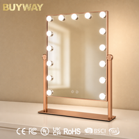 Miroir de maquillage Hollywood BUYWAY avec ampoules LED, miroir de table en or rose avec commande tactile et support inclinable