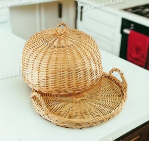 Cubierta de comida de ratán de alta calidad para bocadillos, pan, fruta con tapa de cúpula, cubierta de mimbre, mesa de protección contra moscas tejida, bandeja para servir - Product Image 4